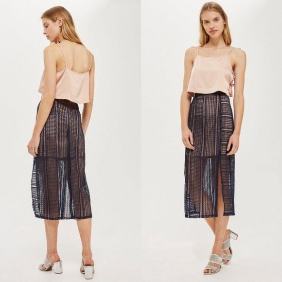NWT TopShop Geometric Lace Split Midi Skirt - Picture 1 of 6